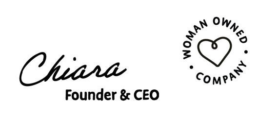 Logo with 'Chiara' as Founder & CEO and a 'Woman Owned Company' badge on a white background