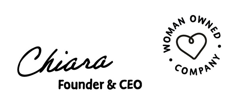 Logo with 'Chiara' as Founder & CEO and a 'Woman Owned Company' badge on a white background