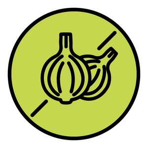 Icon of garlic bulbs on a green circle with a black outline